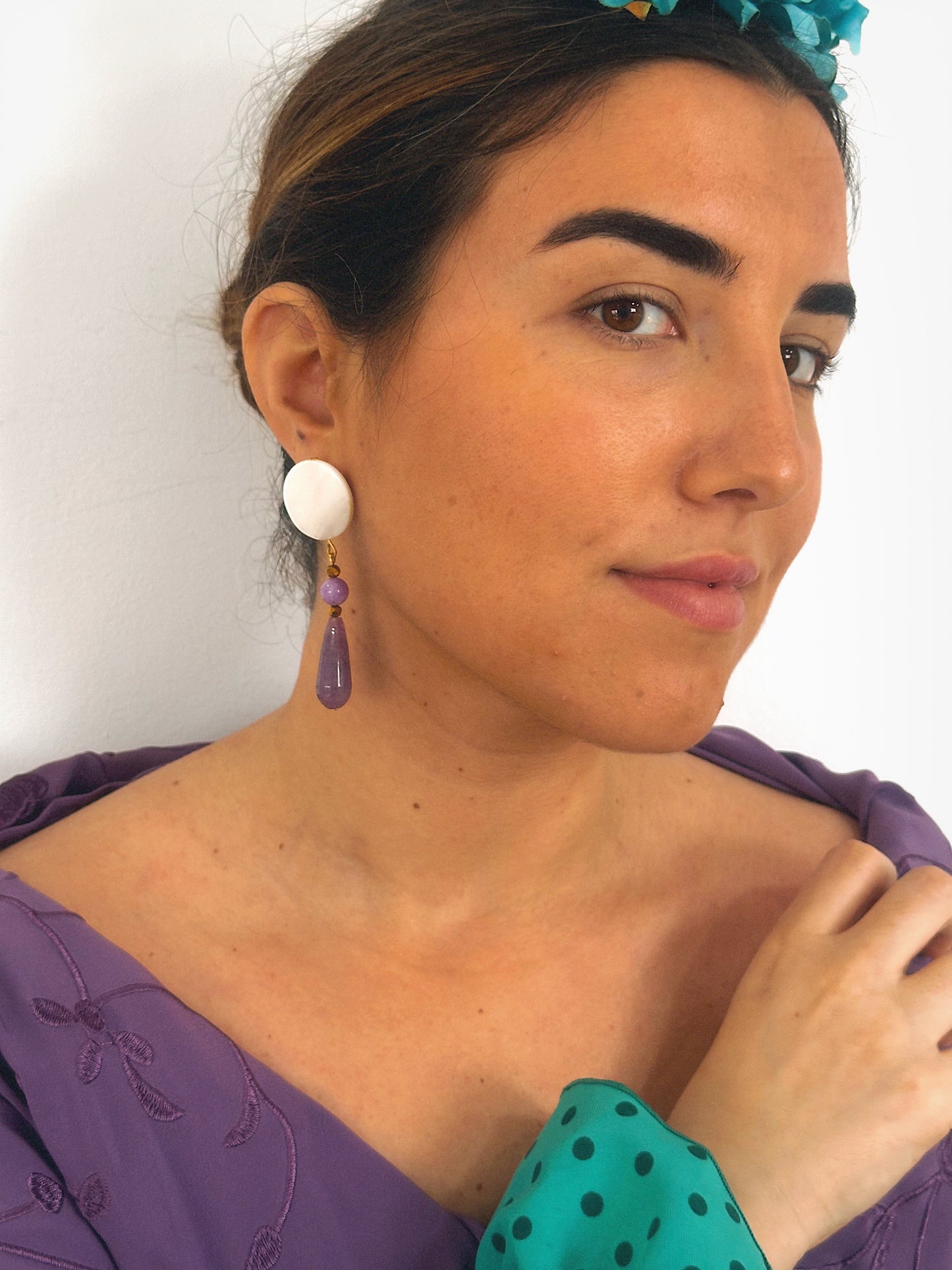 Pendientes Luna Amatista Nácar