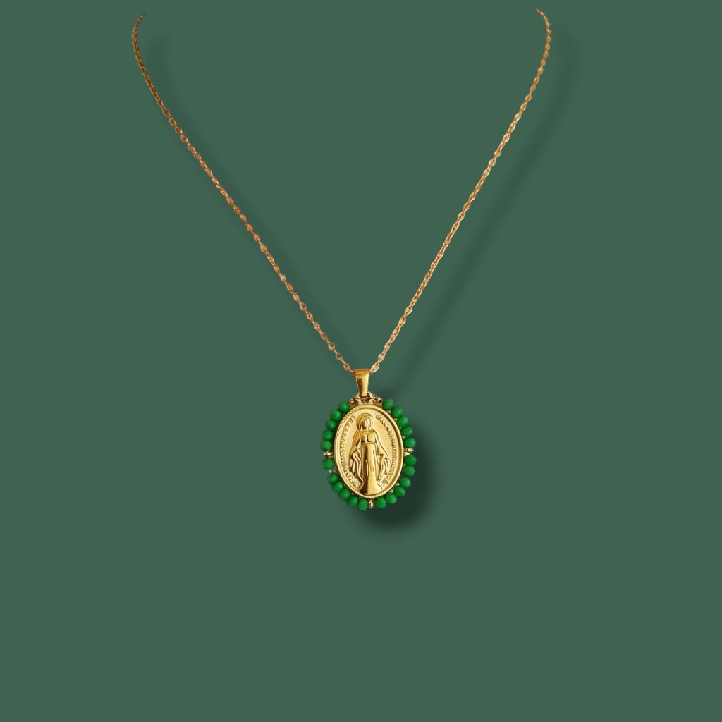 Collar Medalla Milagrosa Verde