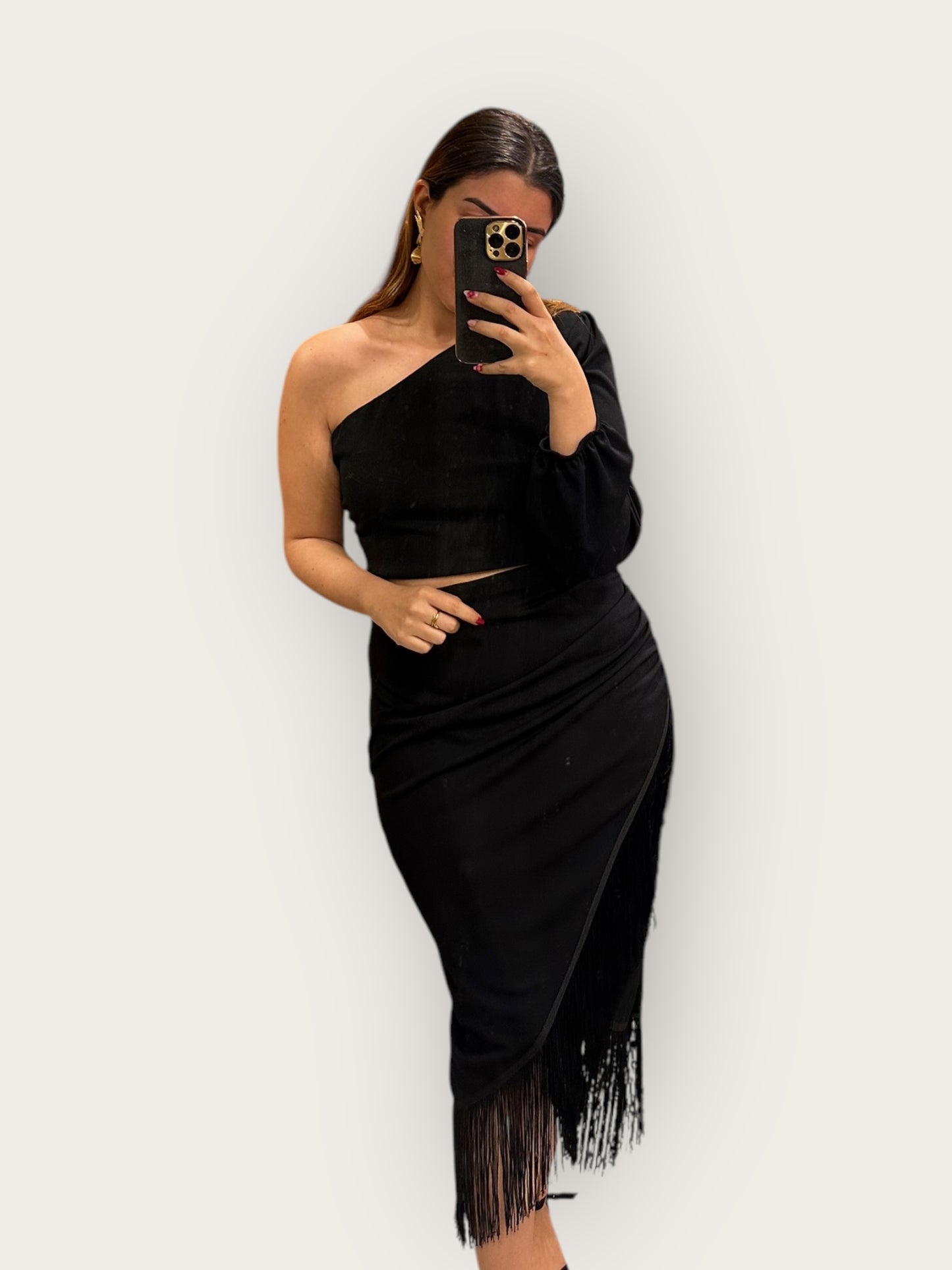 Vestido Gloria Flecos Negro