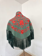 Mantoncillo Fantasía Verde Agua bordado coral