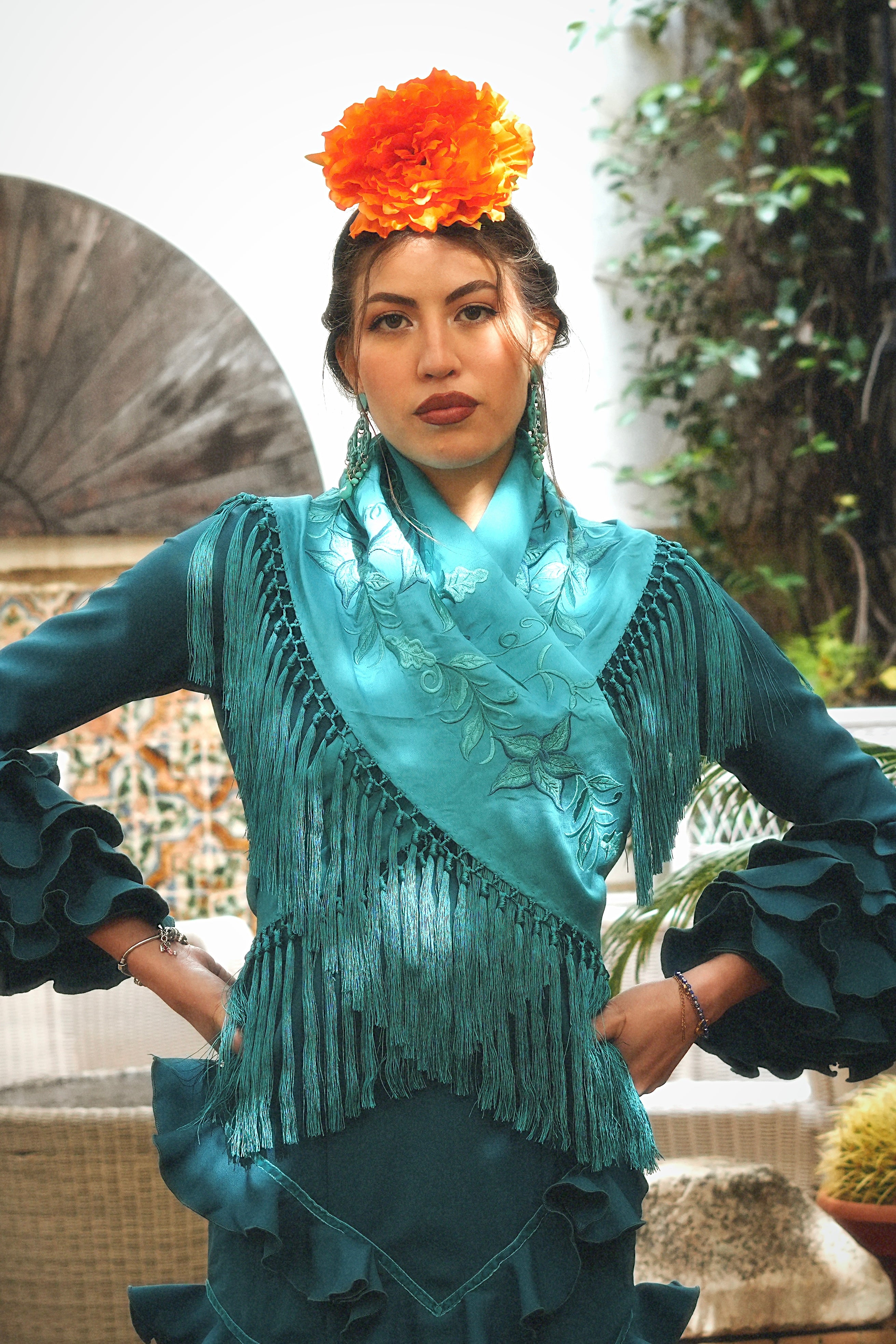 Mantoncillo Lirio Turquesa 100% seda
