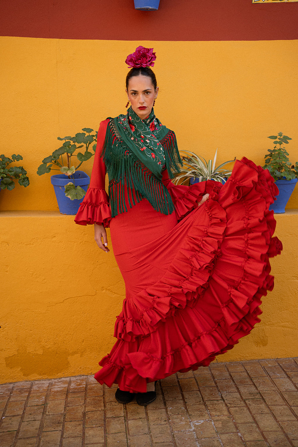 Mantoncillo Jaleo Verde Oscuro con rojo