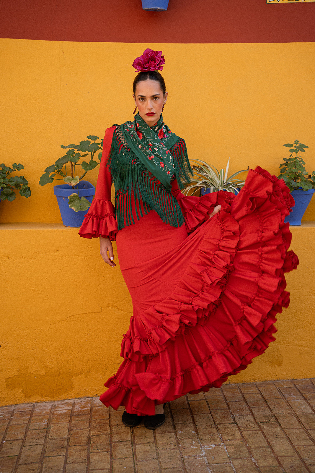 Mantoncillo Jaleo Verde Oscuro con rojo