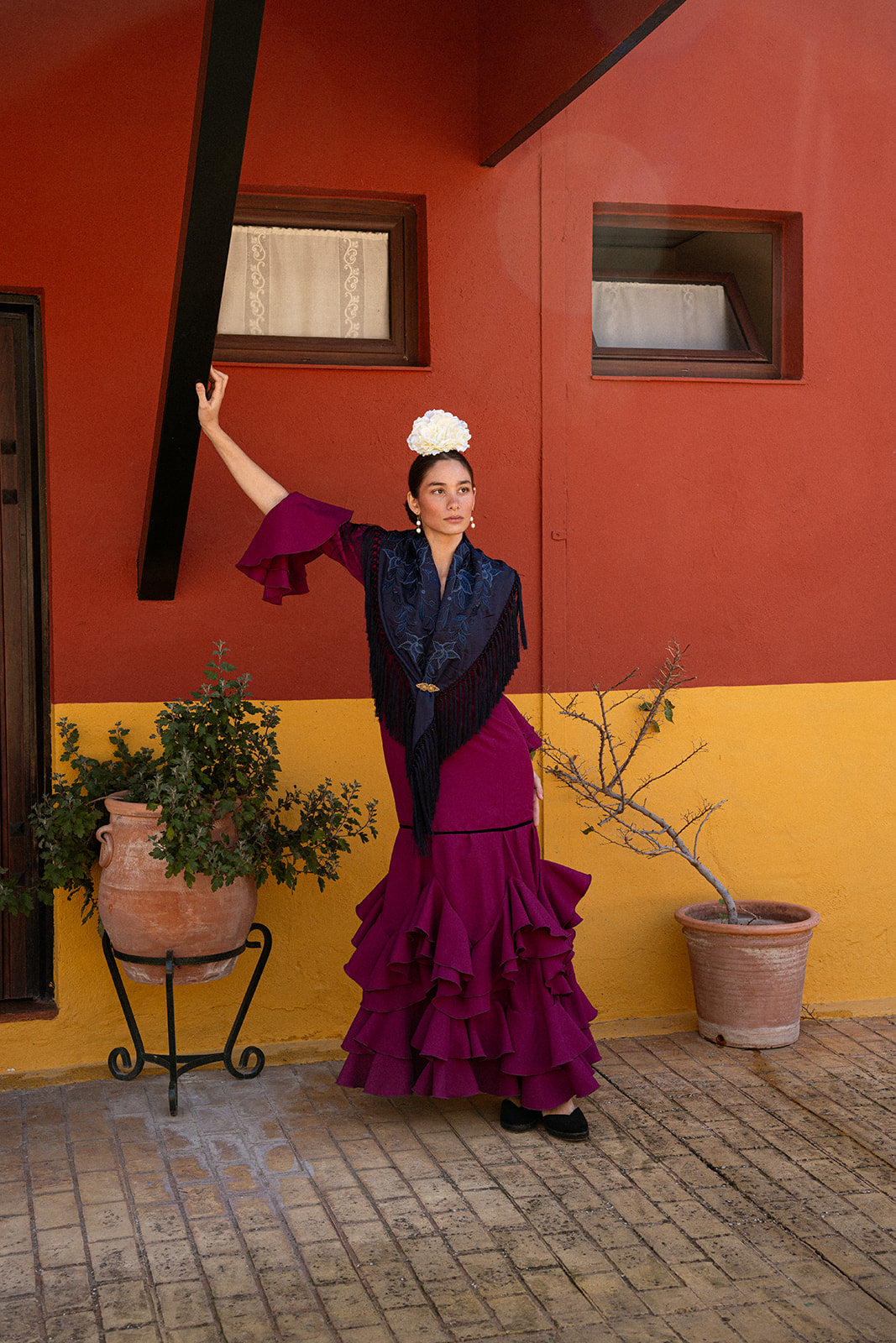 Traje de flamenca - Modelo Catalina Berenjena y Negro