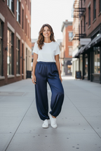 Pantalón Satinado Bombacho Azul Marino