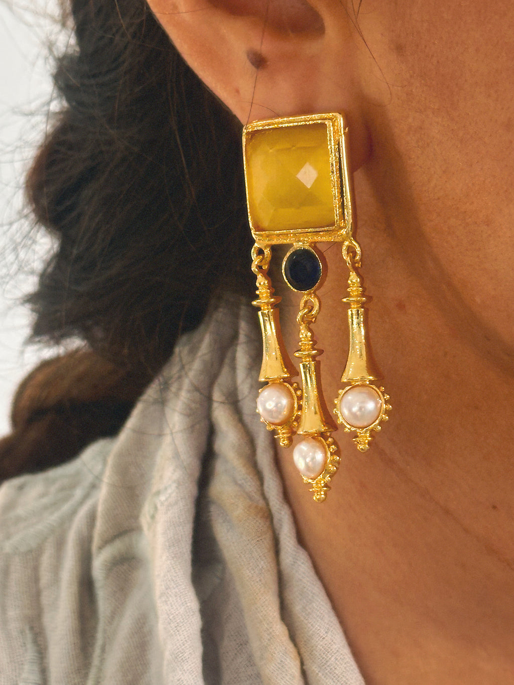 Pendientes Marquesa Dorado y Azul Marino