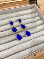 Pendientes lágrima triple azul electrico
