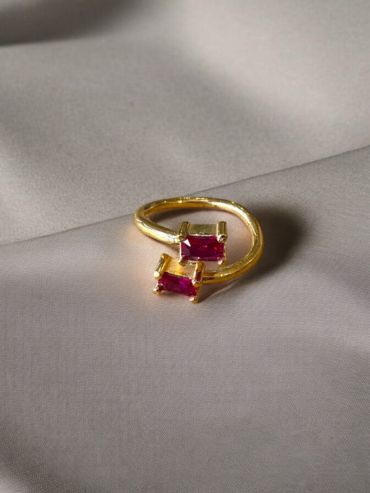 Anillo dúo  circonita fucsia