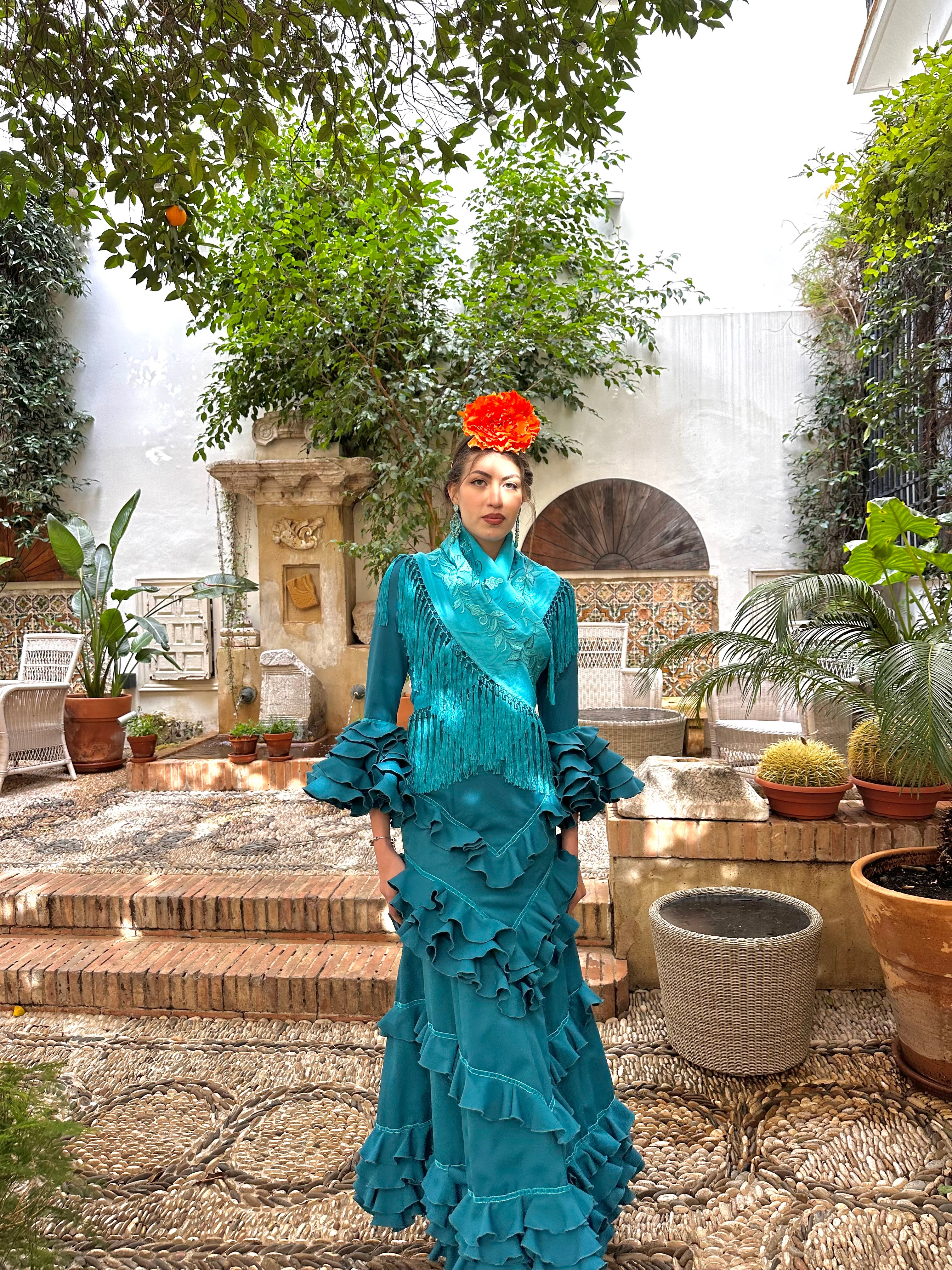 Traje de flamenca - Modelo Lirio Turquesa