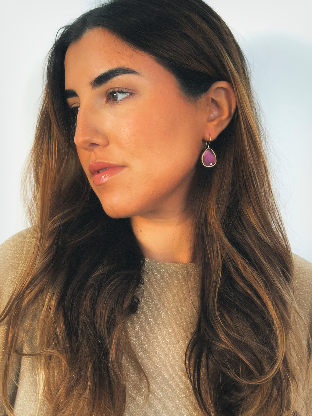 Pendiente gota cristal rosa