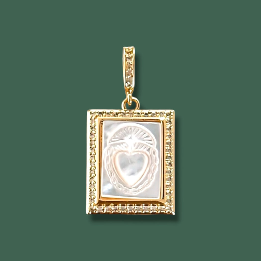 Medalla Sagrado Corazón Nácar y Circonitas