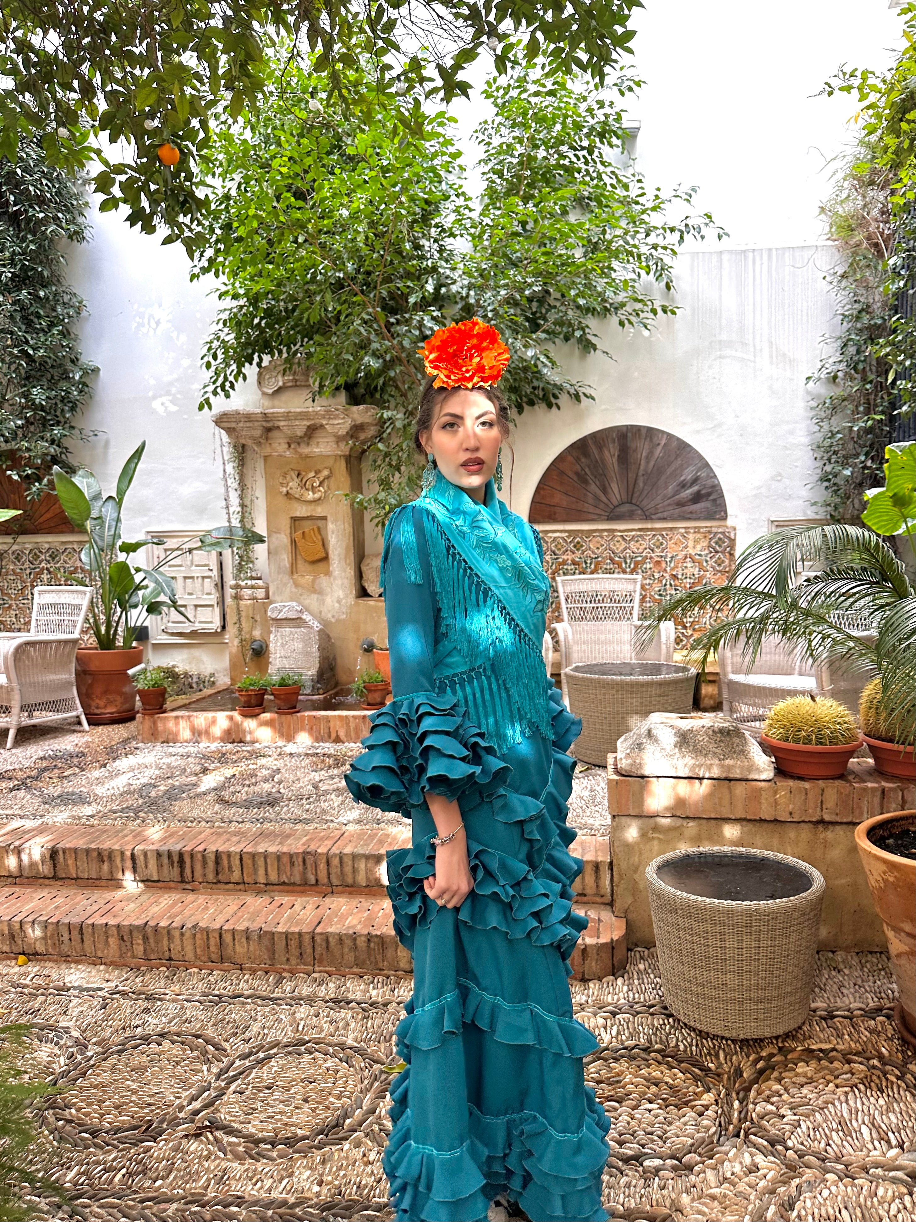 Traje de flamenca - Modelo Lirio Turquesa