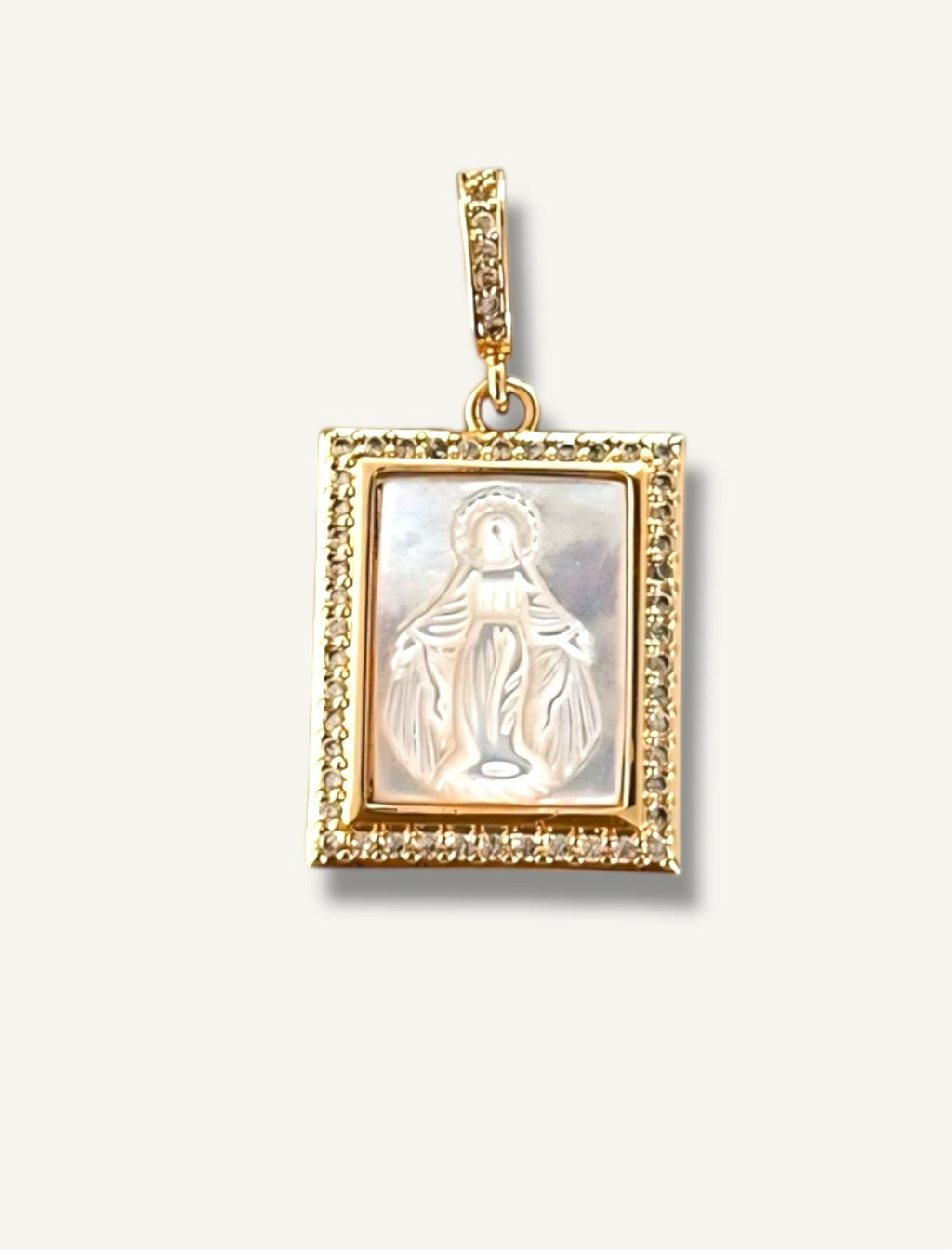 Medalla Virgen Milagrosa Nácar y Circonita