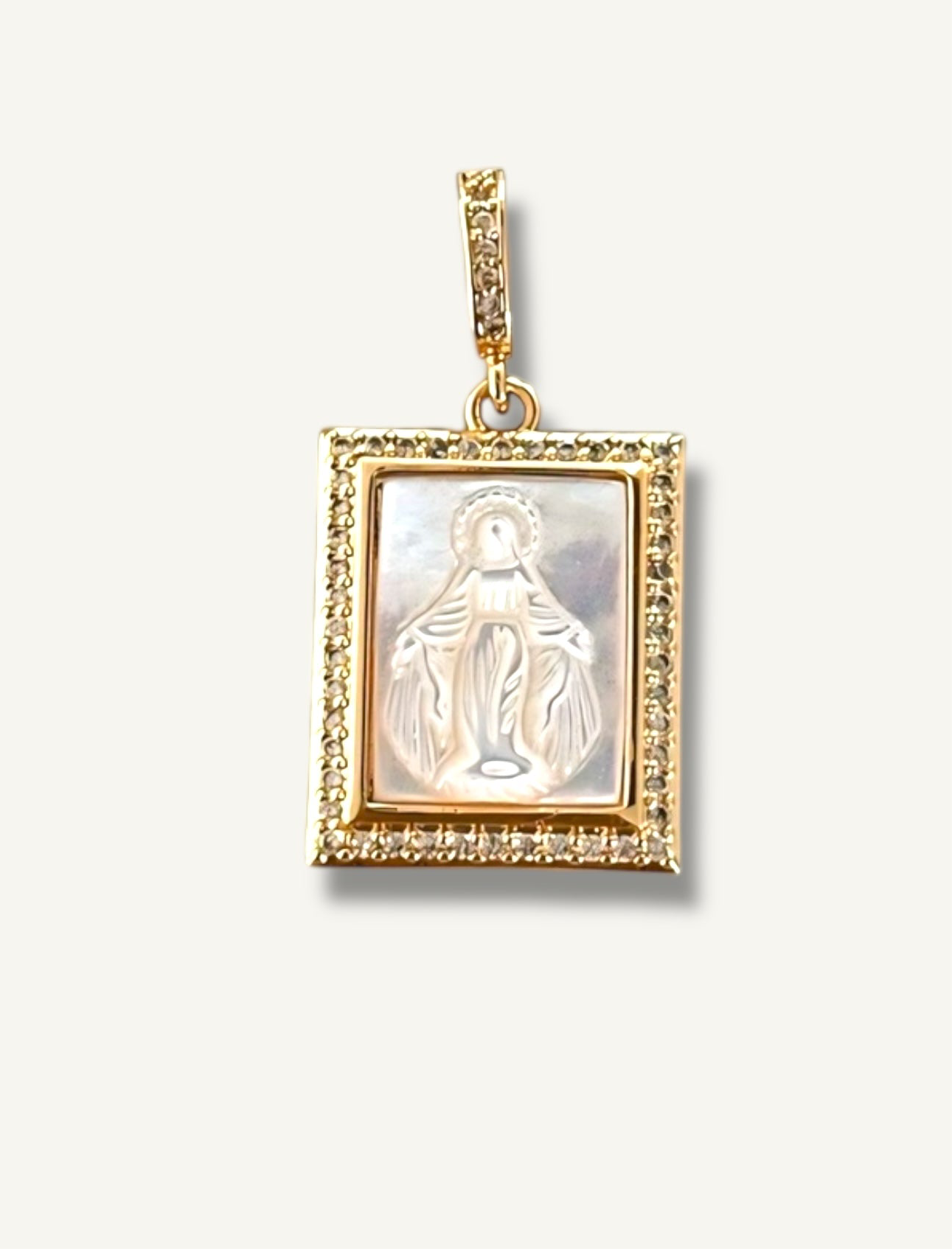 Medalla Virgen Milagrosa Nácar y Circonita