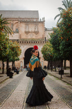 Mantoncillo Fantasía Verde Botella bordado en dorado