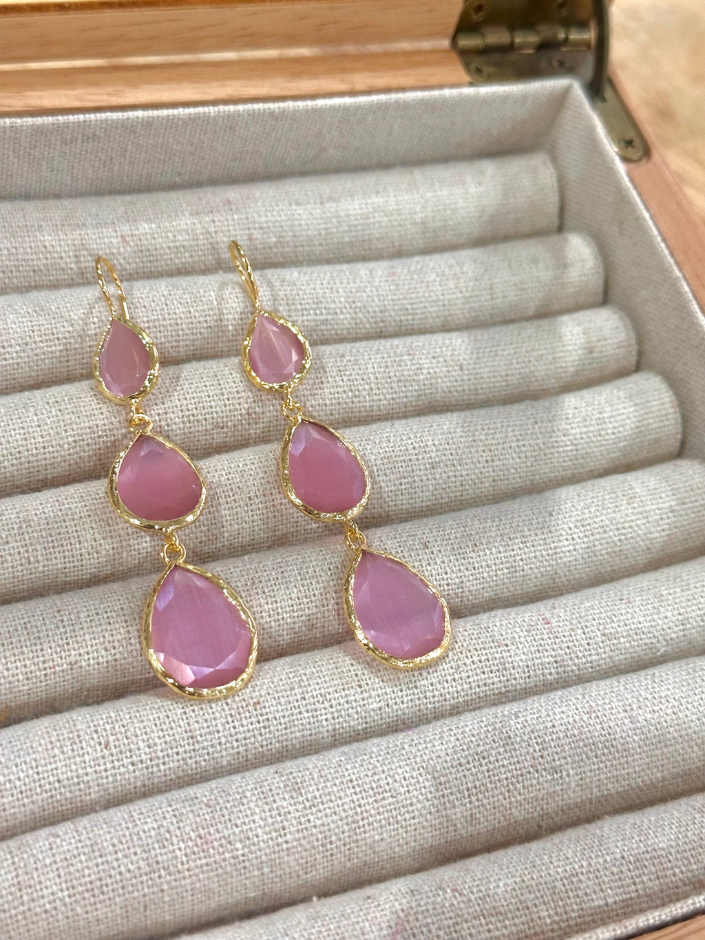 Pendientes Lágrima Triple rosa