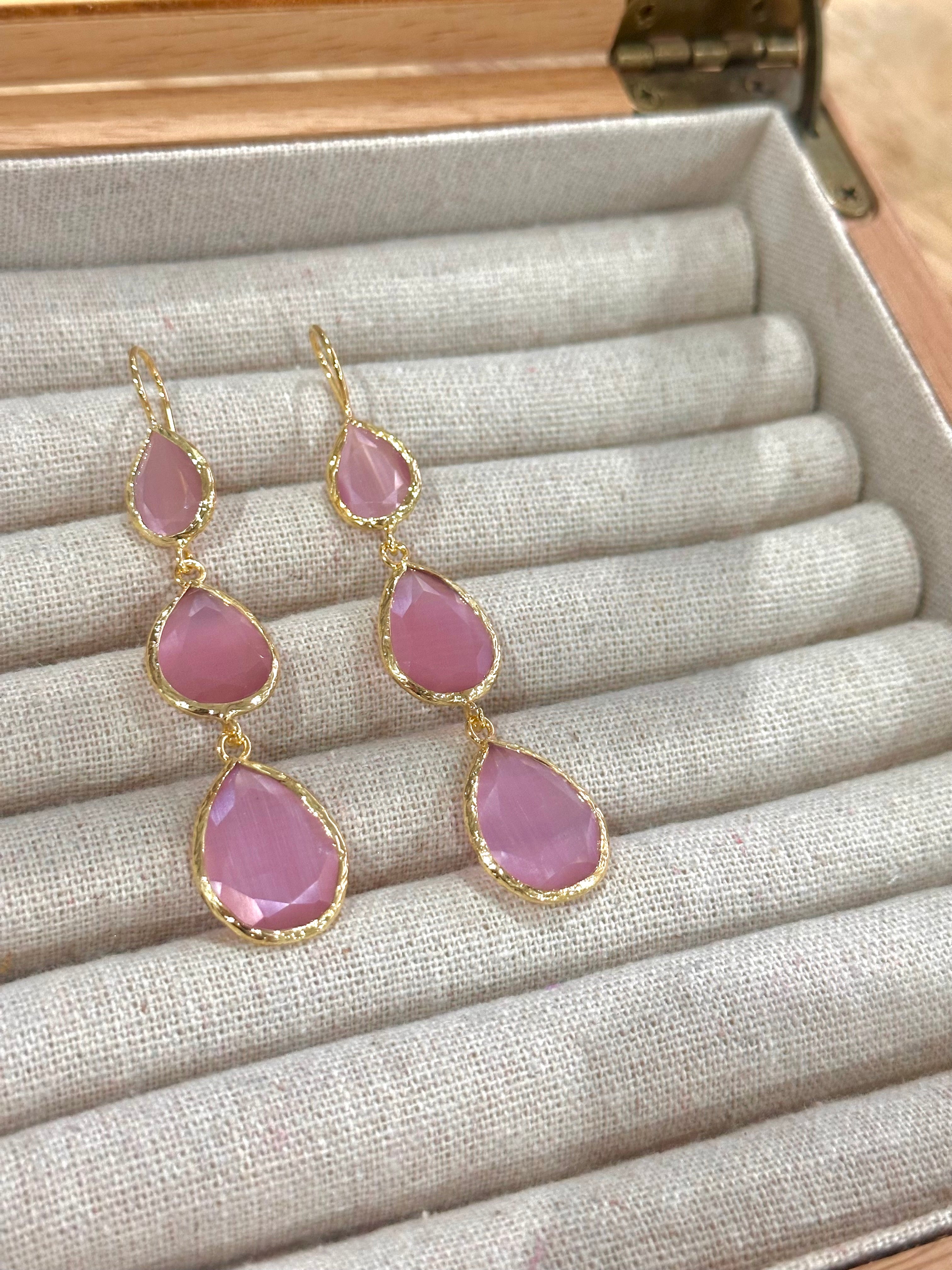 Pendientes Lágrima Triple rosa