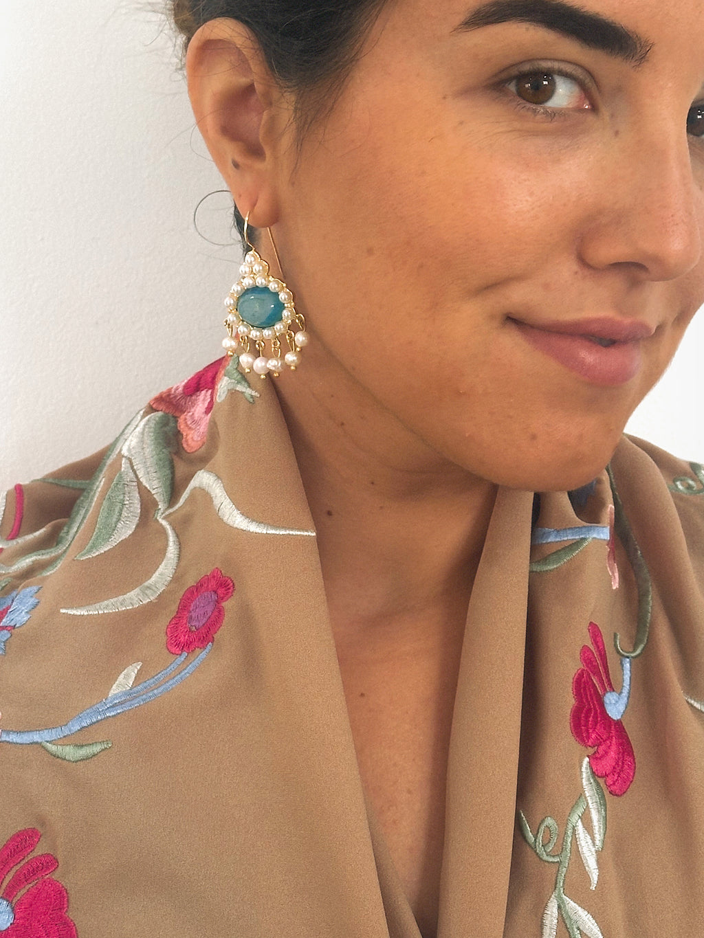 Pendientes Leticia Cristal natural azul y perla