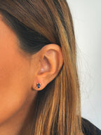 Pendiente botón cristal zafiro