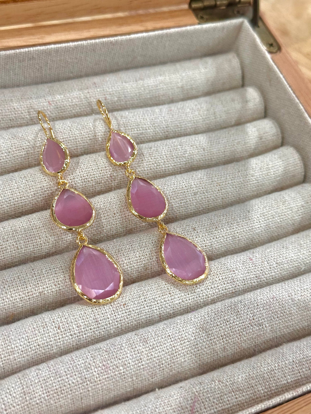 Pendientes Lágrima Triple rosa