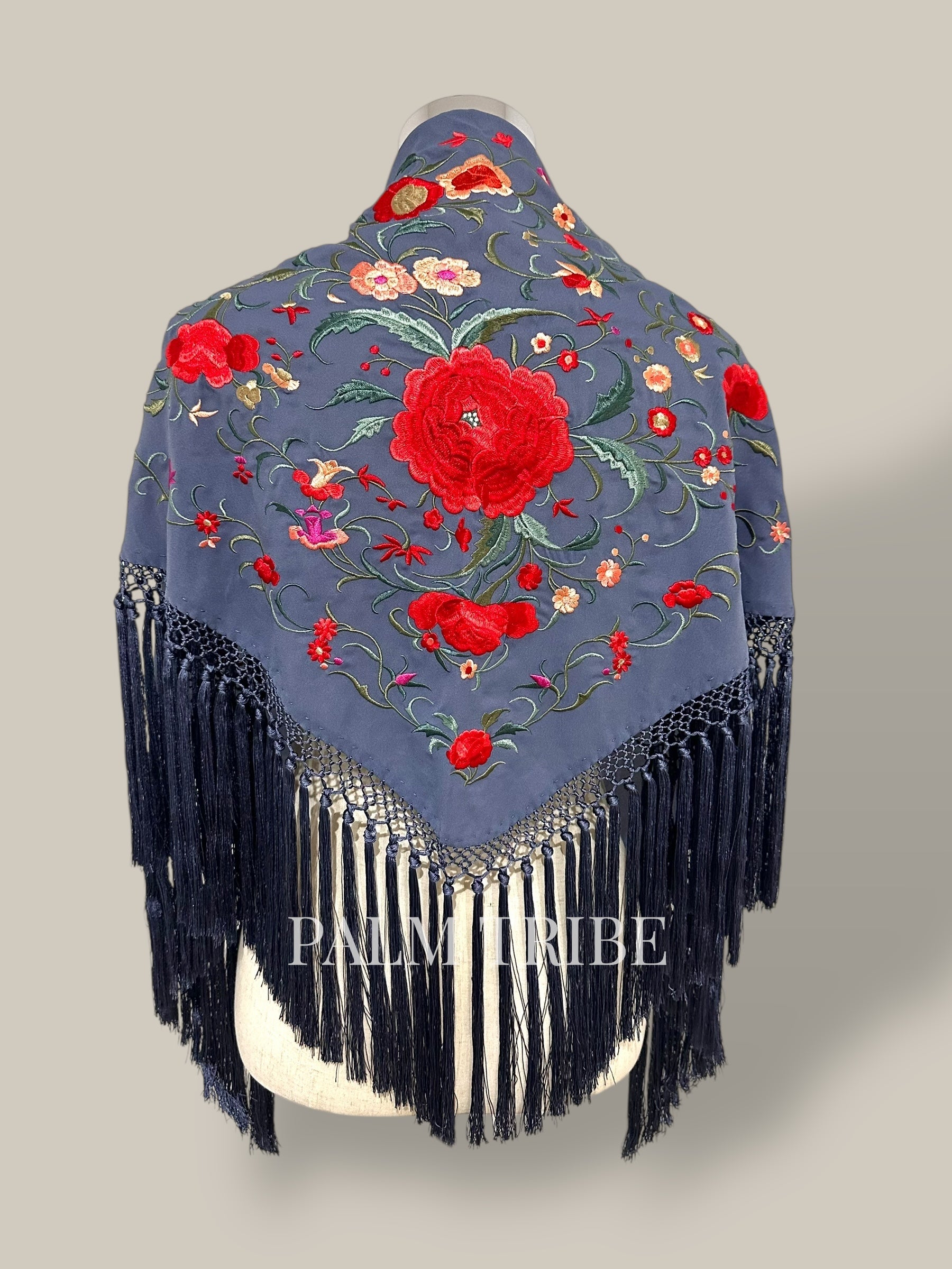 Mantoncillo Jaleo Azul grisáceo con rojo