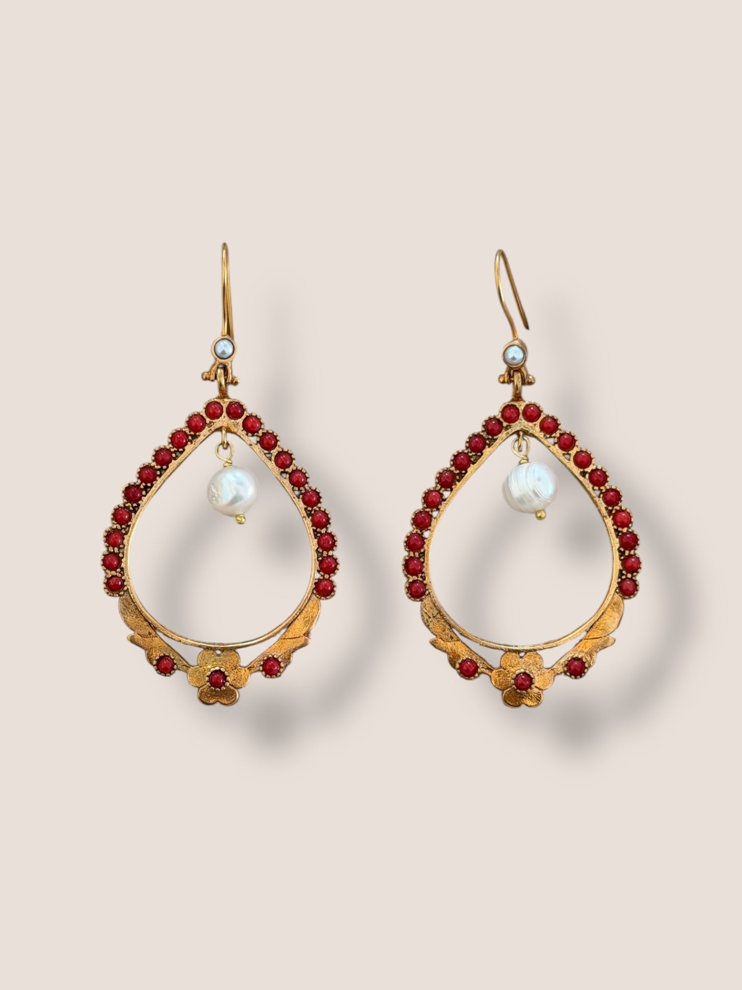 Pendientes Manila rojo y perla