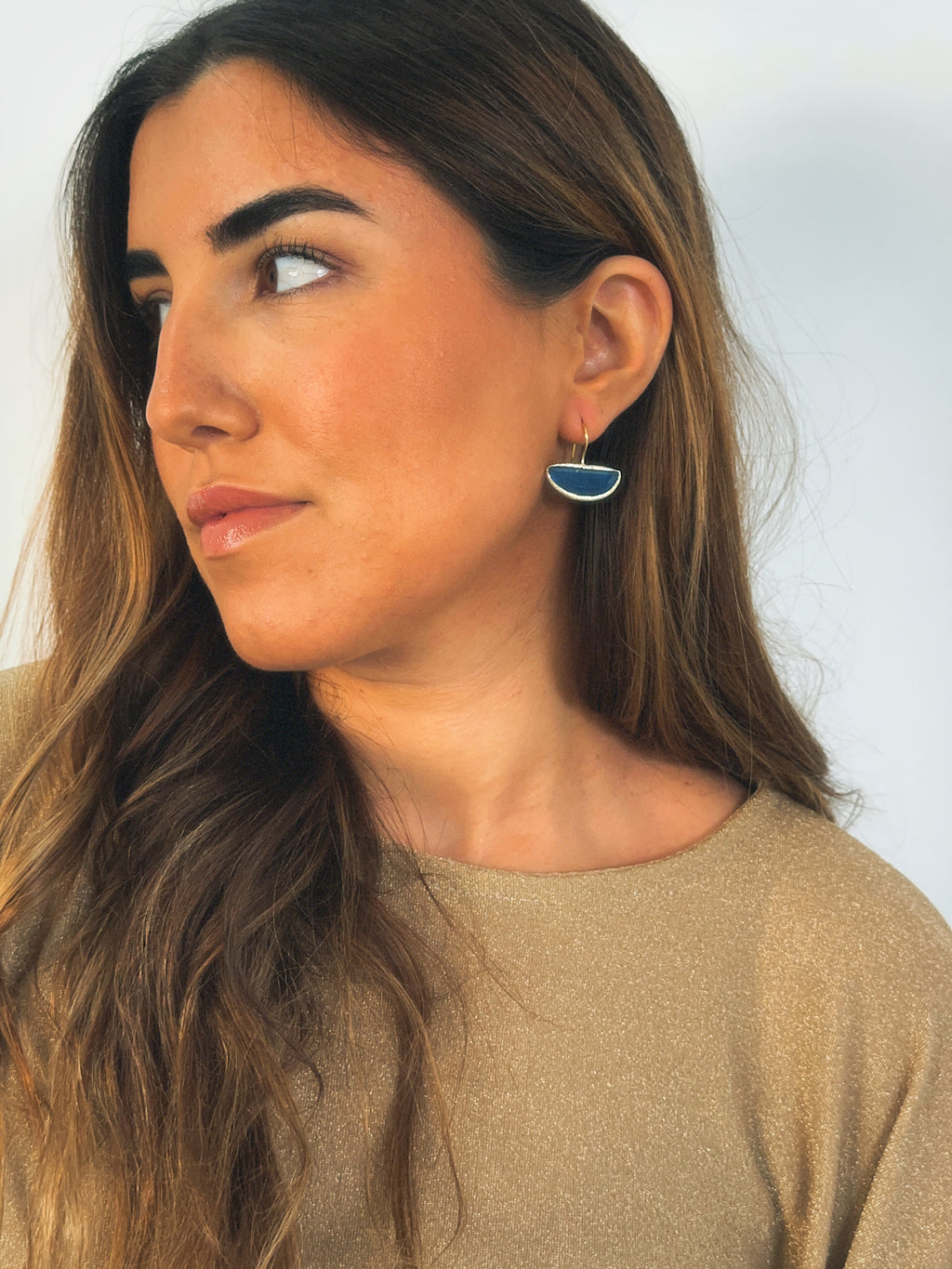 Pendiente abanico cristal azul zafiro