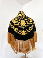 Mantoncillo Fantasía Negro bordado y flecado dorado