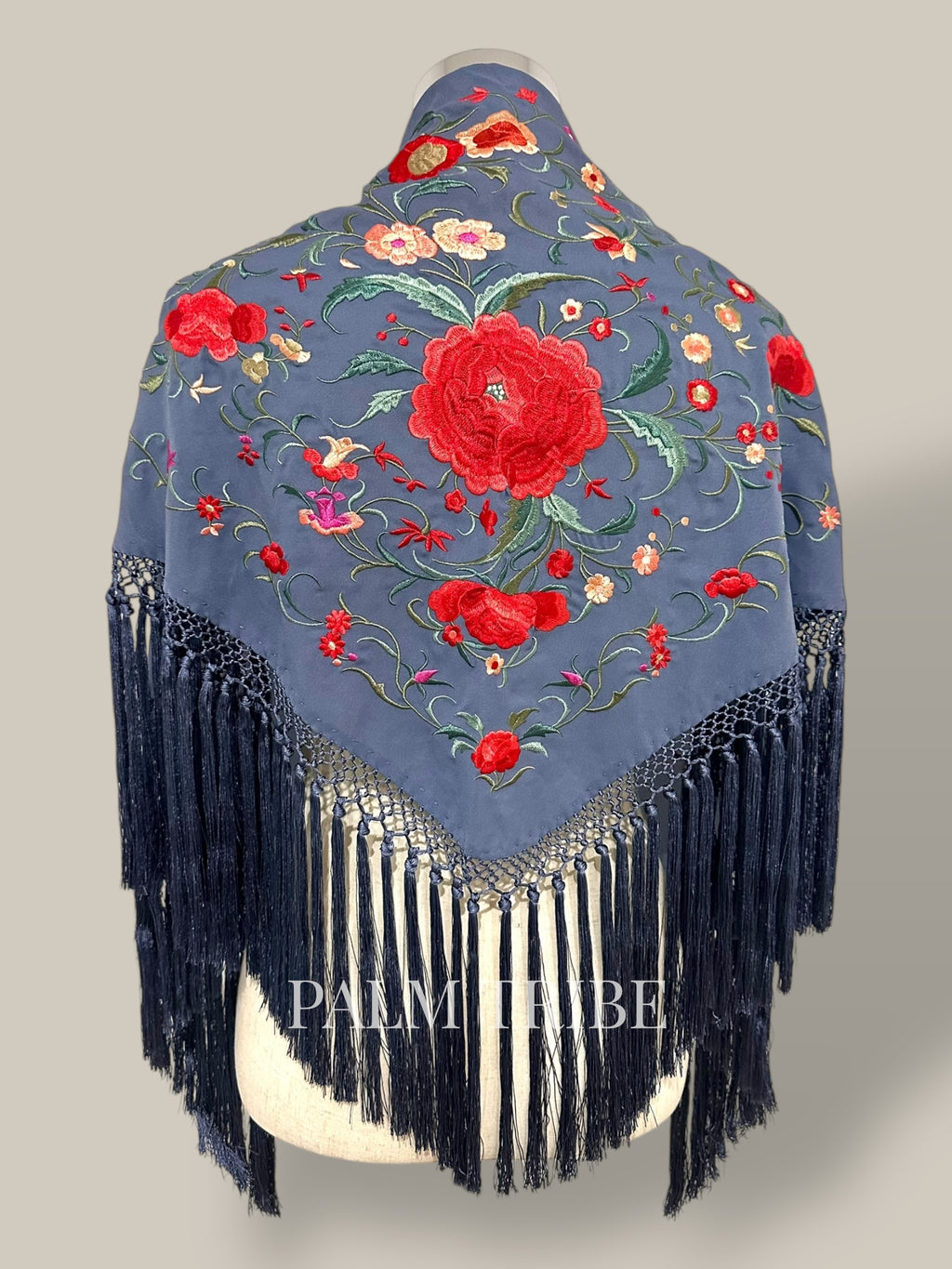 Mantoncillo Jaleo Azul grisáceo con rojo