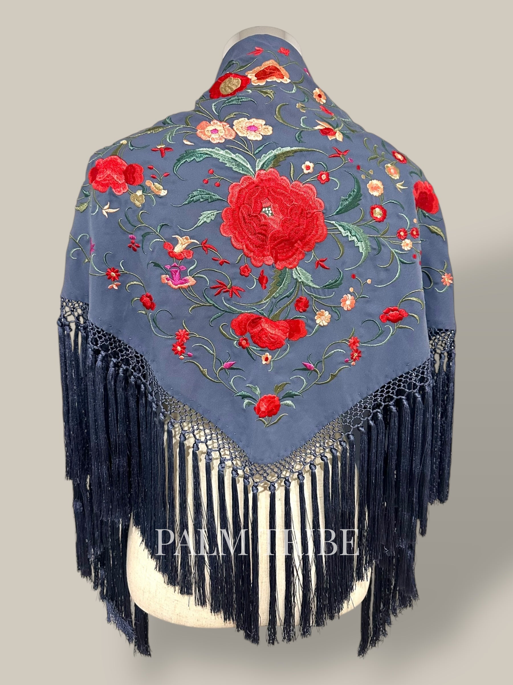 Mantoncillo Jaleo Azul grisáceo con rojo