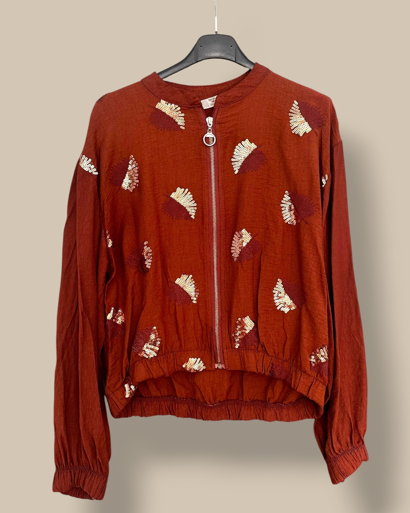 Chaqueta lentejuelas hoja teja