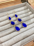 Pendientes lágrima triple azul electrico