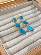 Pendientes lágrima triple celeste