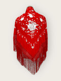 Mantoncillo rojo bordado blanco