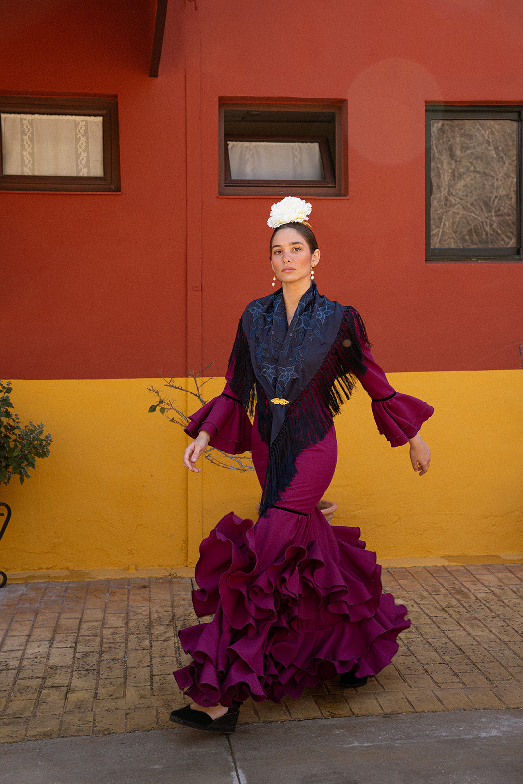 Traje de flamenca - Modelo Catalina Berenjena y Negro
