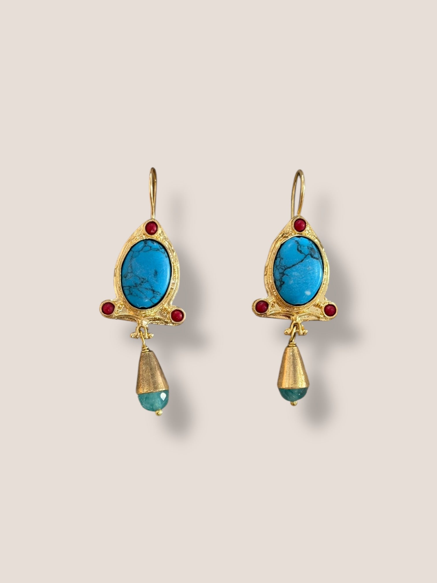 Pendientes Duque turquesa y rojo
