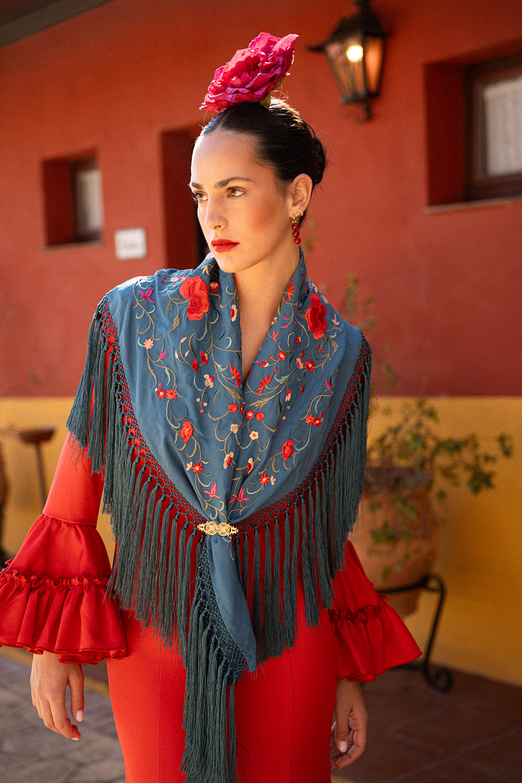 Mantoncillo Jaleo Azul Ducado con rojo
