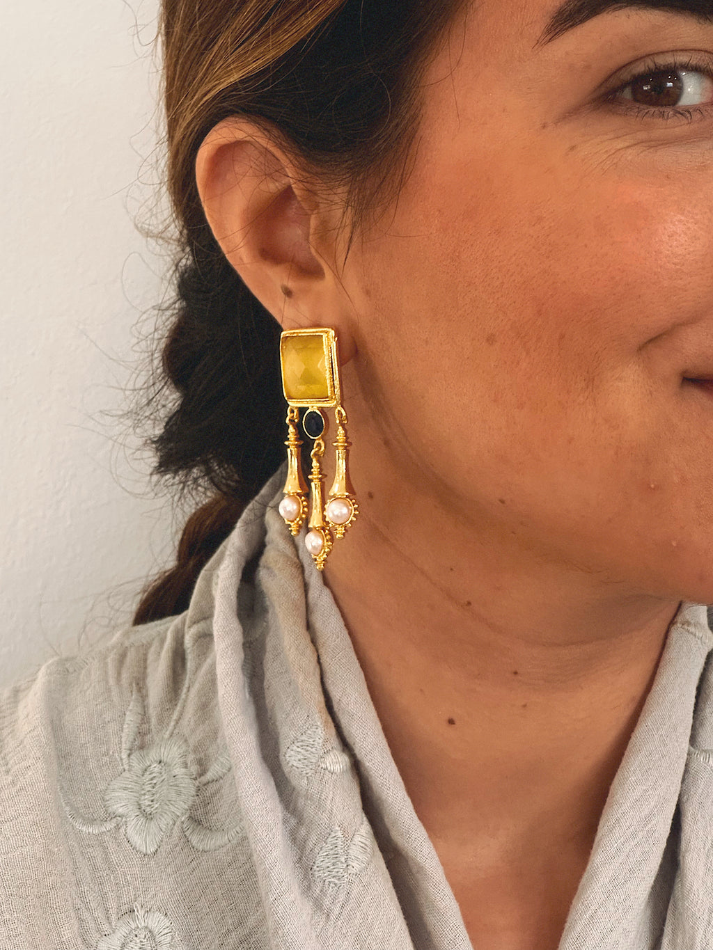 Pendientes Marquesa Dorado y Azul Marino