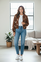 Chaqueta lentejuelas hoja marrón