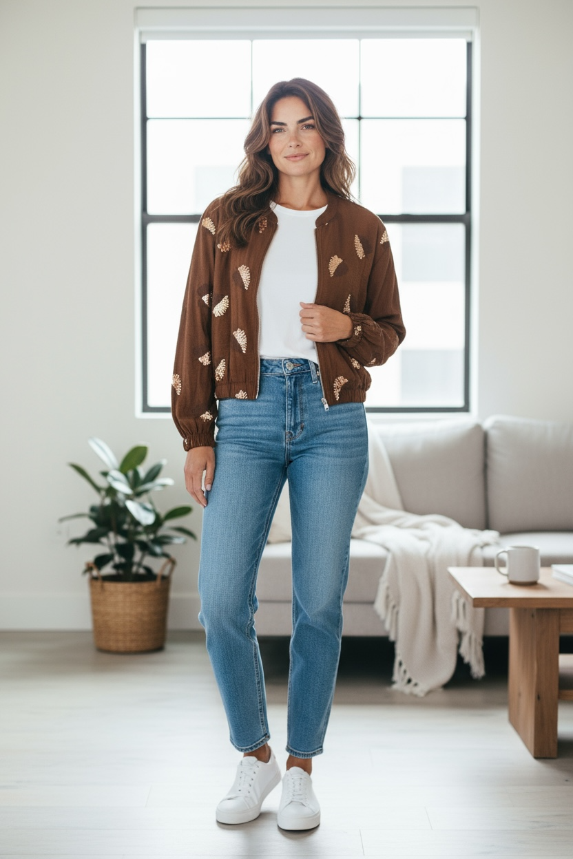 Chaqueta lentejuelas hoja marrón