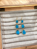 Pendientes lágrima triple celeste