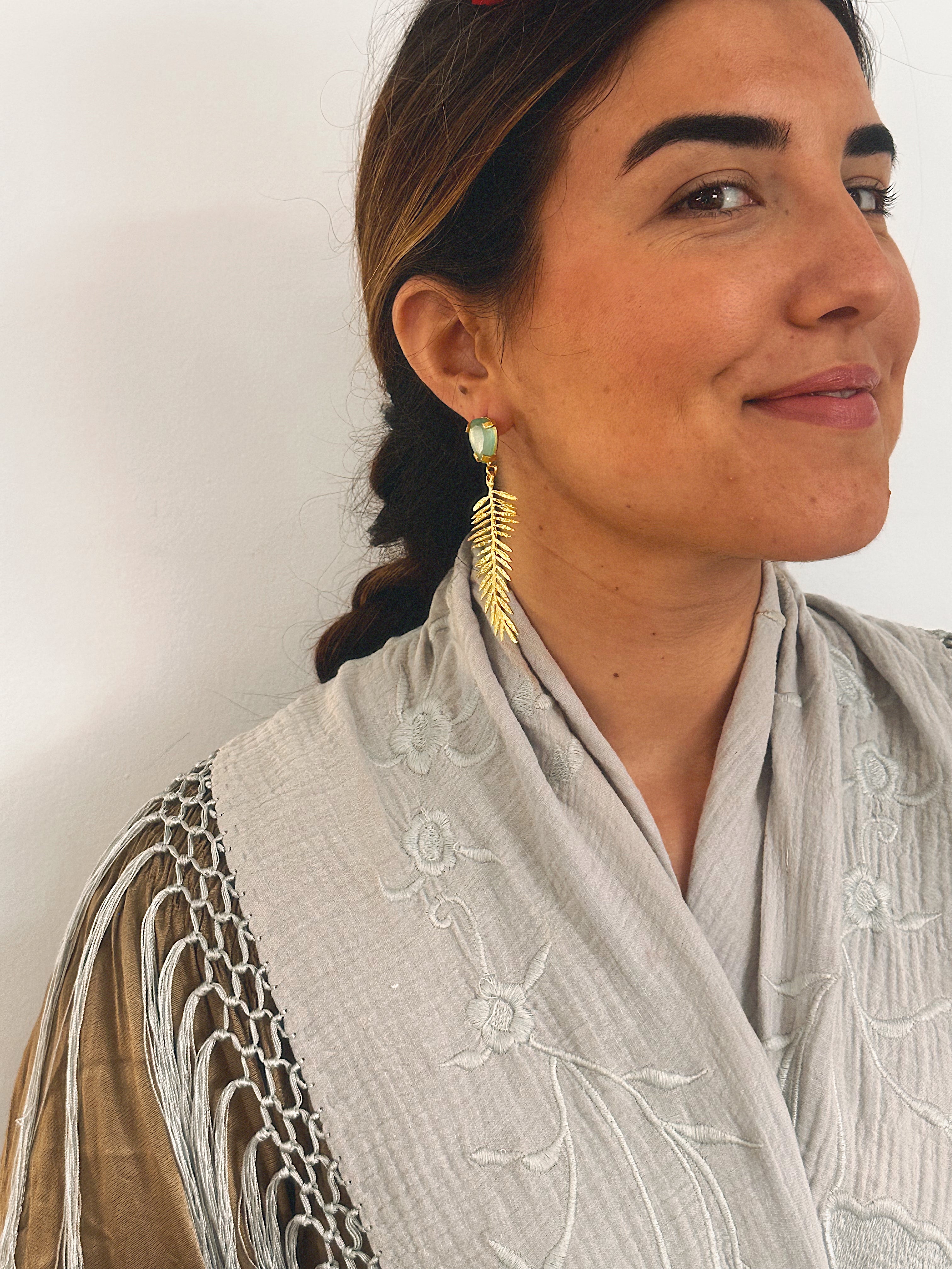 Pendientes hojas cristal verde turquesa