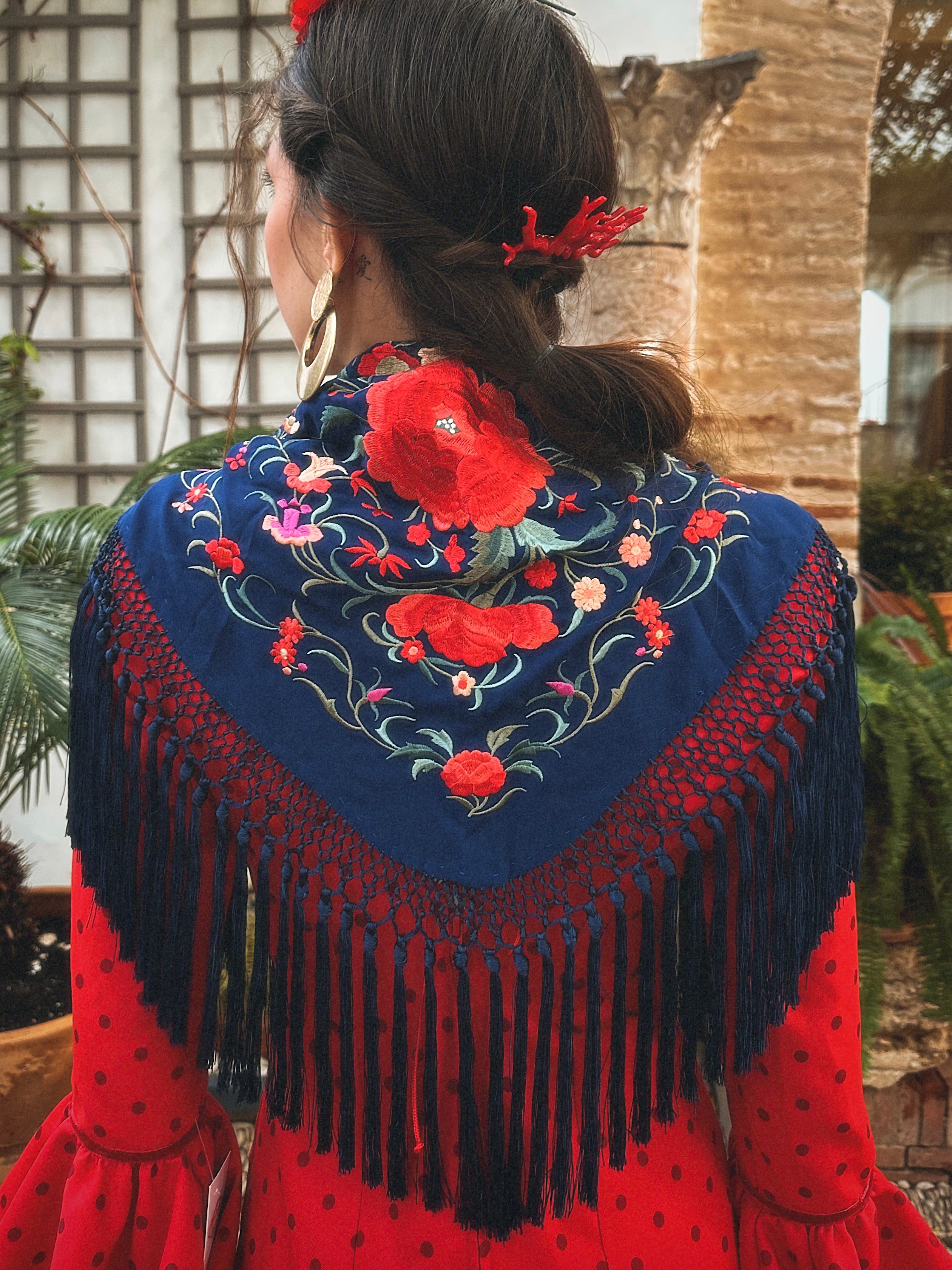 Mantoncillo Jaleo Azul Marino con rojo
