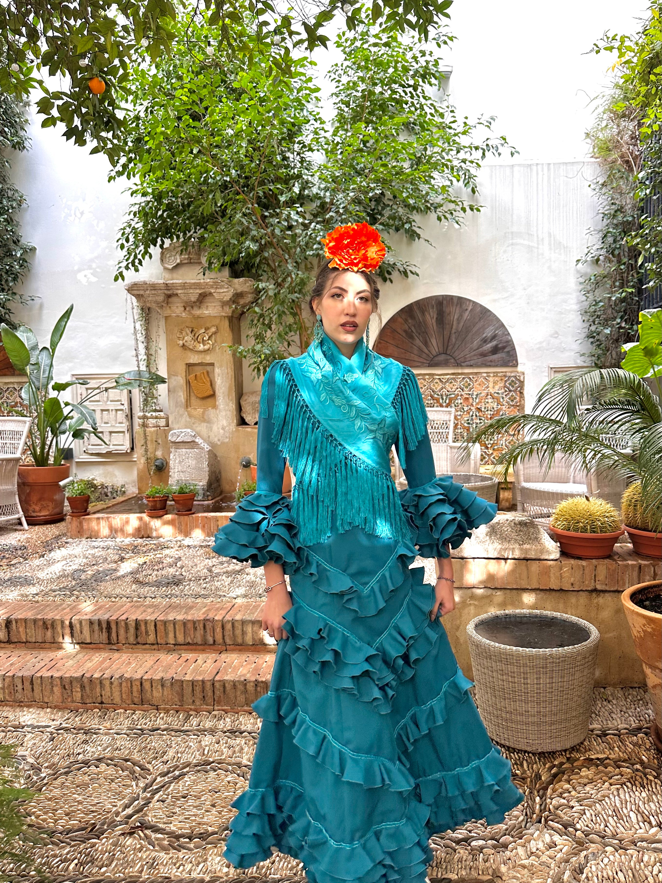 Traje de flamenca - Modelo Lirio Turquesa