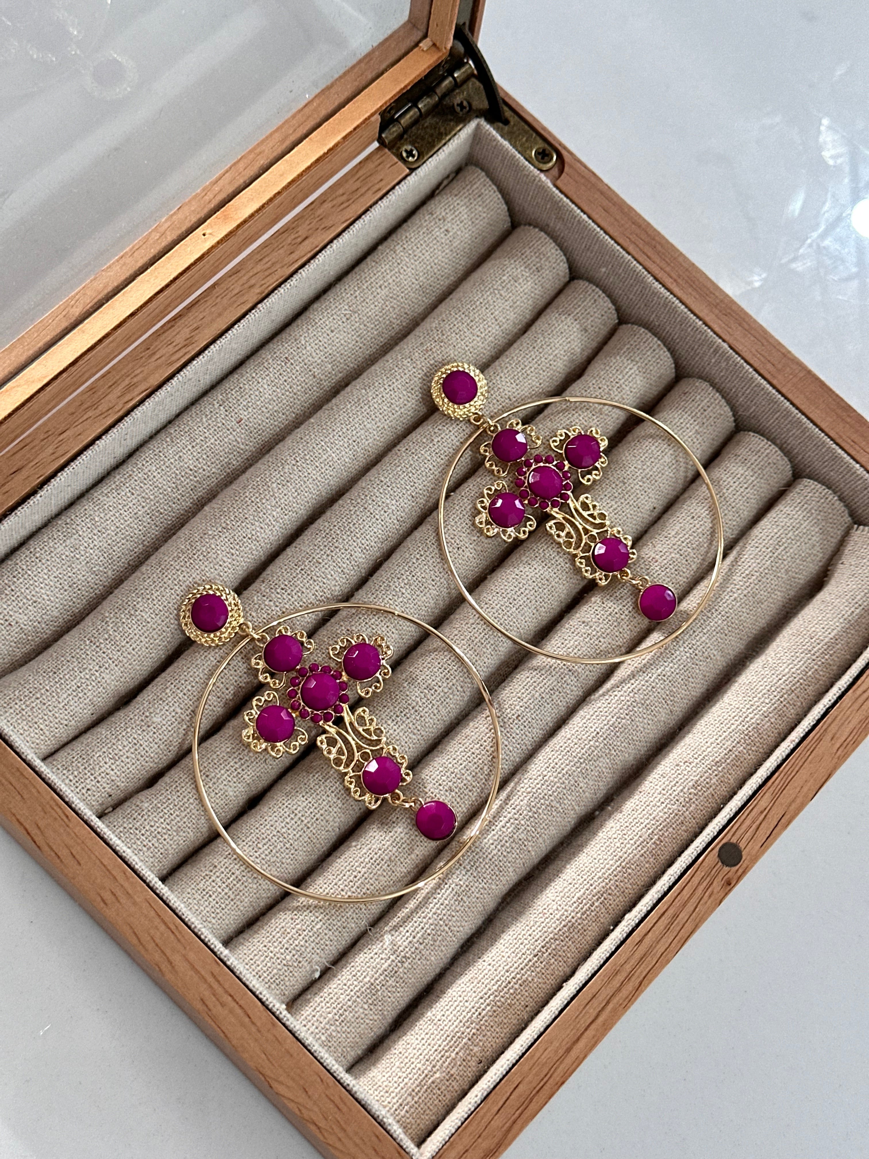 Pendientes Cruz aro buganvilla