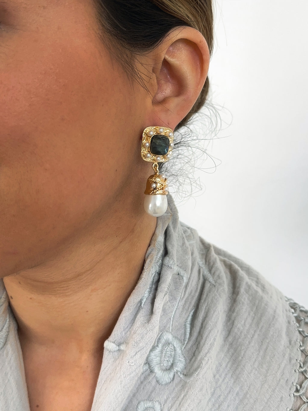 Pendientes Catalina Piedra Natural Gris verdosa