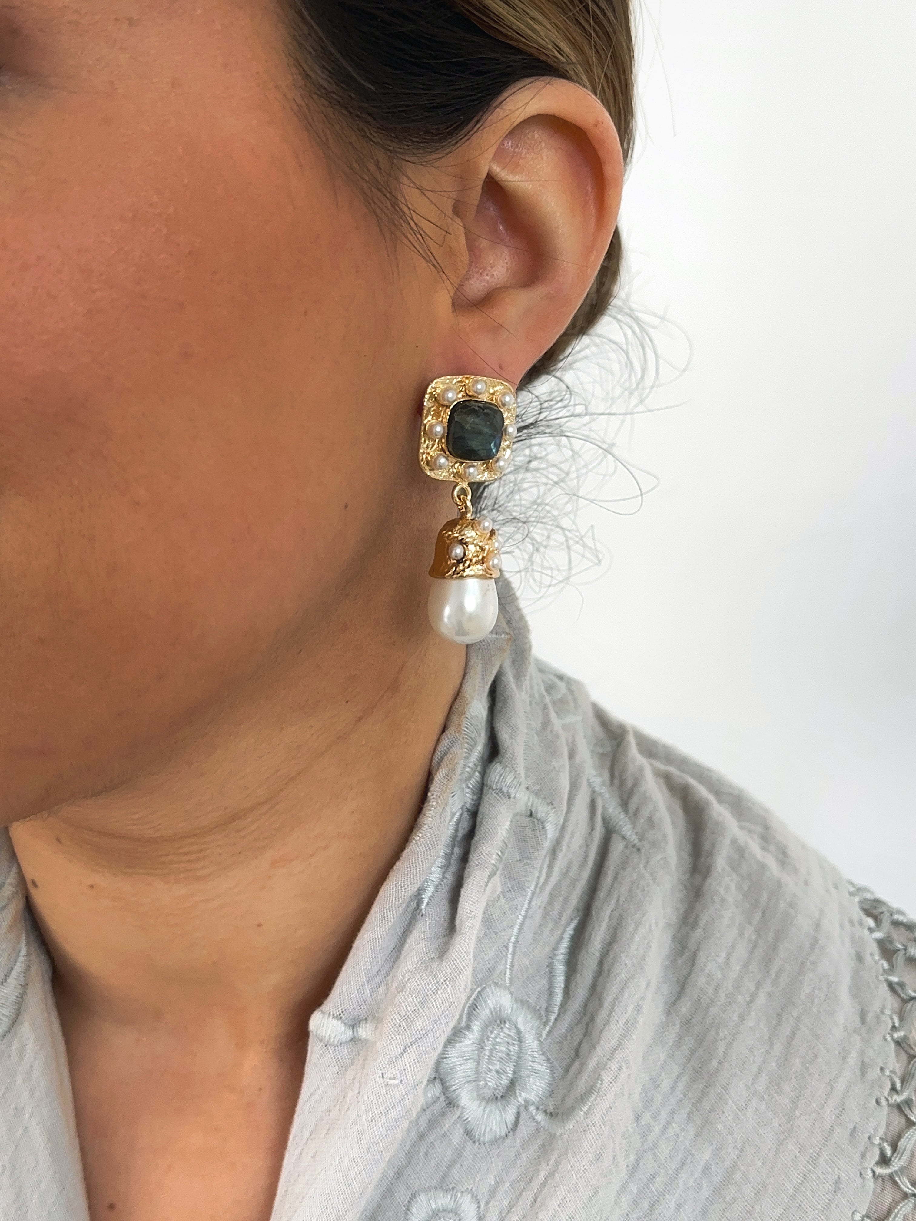 Pendientes Catalina Piedra Natural Gris verdosa