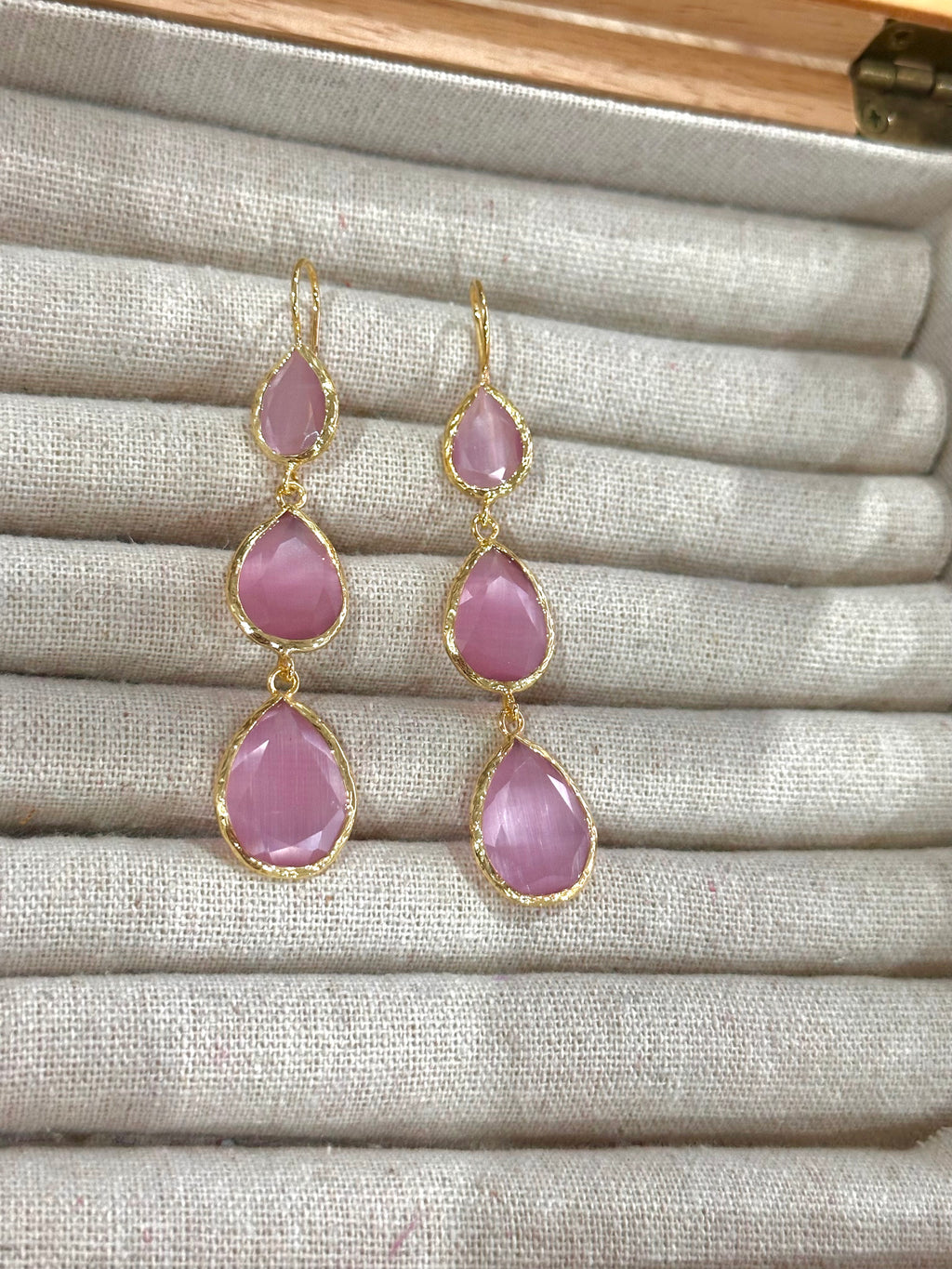 Pendientes Lágrima Triple rosa