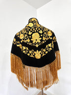 Mantoncillo Fantasía Negro bordado y flecado dorado