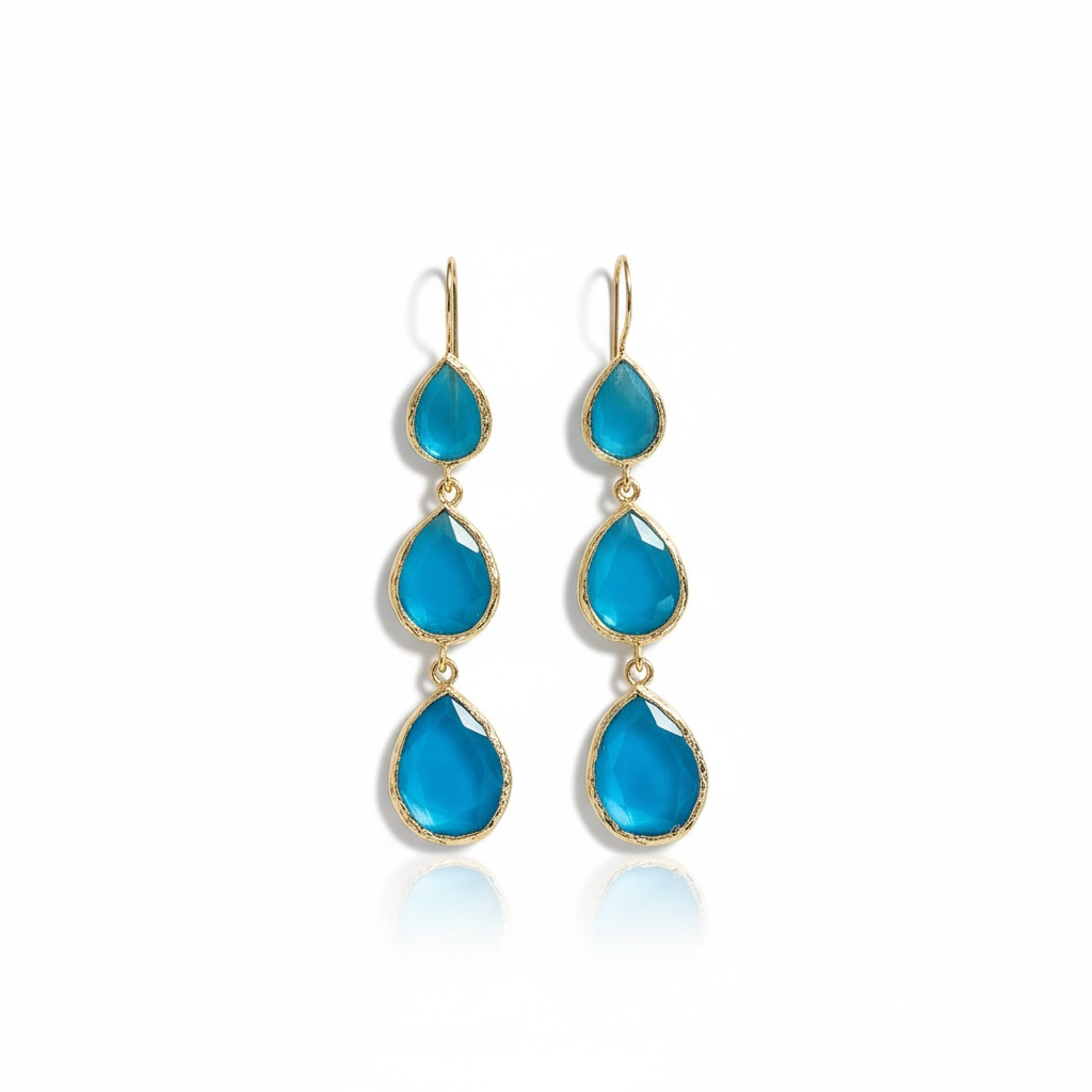 Pendientes lágrima triple celeste